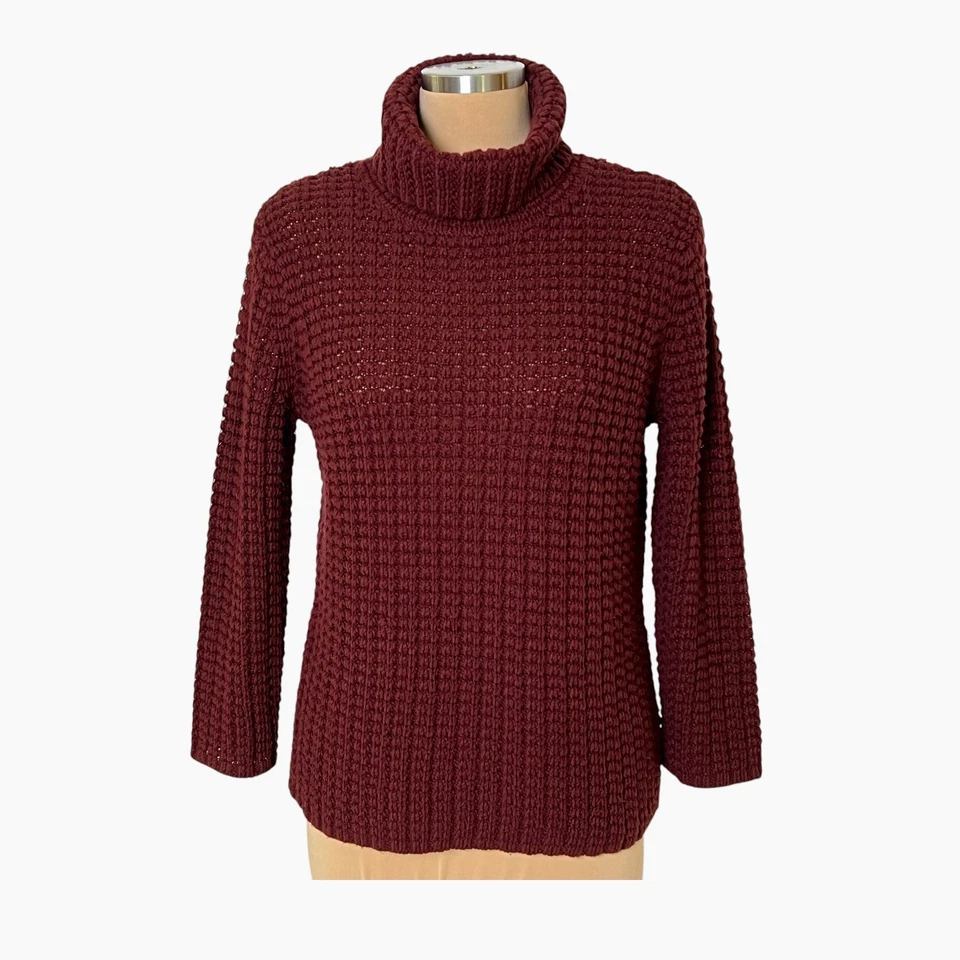 Suéter de cuello alto Rena Rowan para mujer grande grueso tejido gofre borgoña acogedor de colección Foto 1 de 4