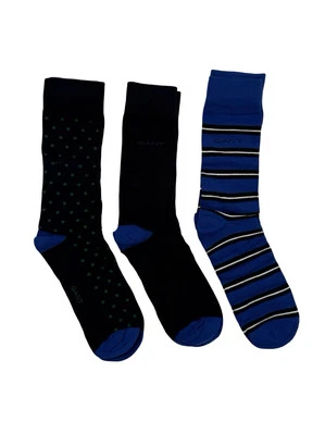 NEW GANT Men’s 3 Pairs Cotton Crew Navy Stripe Dot Socks One Size 9-11