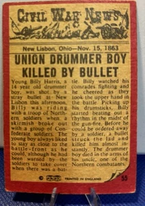 1964 A&BC Civil War News Gum Card #55 Union Drummer Boy Killed By Bullet - Picture 1 of 2