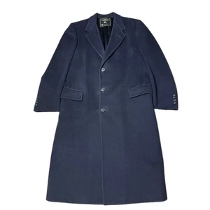 Hart Schaffner Marx Men's Dark Navy Wool Long Trench Overcoat Size 44R - Picture 1 of 5