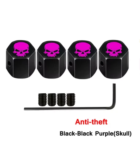 Tapas de vástago de válvula antirrobo para automóviles, camiones, motocicletas calavera negra y púrpura Foto 1 de 4