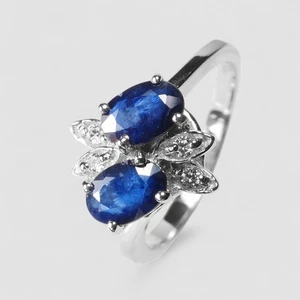 Anelli gioielli fatti a mano in argento sterling 925 1,25 ct zaffiro blu vivo duo pietra - Foto 1 di 10