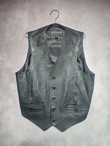 Wilsons Leather Vest Mens XL Black Motorcycle Biker Vintage - Picture 1 of 9