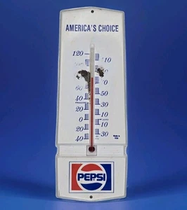 VTG Pepsi America's Choice 7" Metal Advertising Sign w/ Glass Thermometer RUSTED - Picture 1 of 6