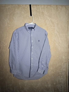 Polo Ralph Lauren uomo Blake Fit (M) blu bianco righe camicia abbottonata LS 332 - Foto 1 di 8