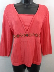 R.Q.T Sweater Women's XL Salmon 3/4 Sleeve Bead Embellished New With Tags - Picture 1 of 15