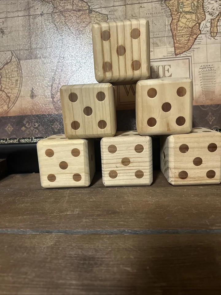 "Juego de 6 dados de madera grandes de 3 1/2"" - Juegos al aire libre - Fácil de ver - Dados difíciles de perder" Foto 1 de 4