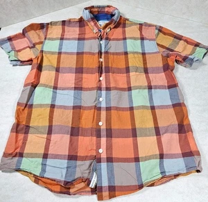 Free Assembly Orange Plaid Mens Large Casual Button Down Shirt Pre-owned - Picture 1 of 9
