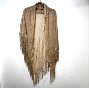 Vintage Gold Schal Pullover Cardigan Fransen 90er 00er Metallic Schimmer Boho Strand - Bild 1 von 5