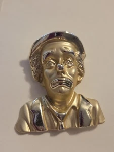 Broche prendedor vintage grande payaso triste tono dorado años 80 - Imagen 1 de 5