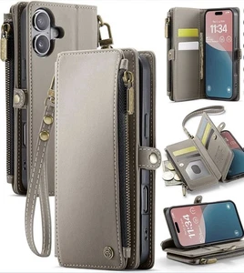 Defencase iPhone 16 Wallet Case, mit RFID-Blockierung PU-Leder Mag. Snap Flip Zipper - Bild 1 von 14