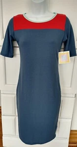 LuLaRoe Dress Julia Block Fitted Stretch Heather Blue Sz XXS Flattering NEW Cute - Picture 1 of 8
