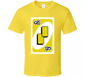 Draw Two 2 Yellow Uno Card Game Fan Halloween Fancy Dress T Shirt - Picture 1 of 2