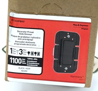 Interruptor atenuador deslizante preestablecido Pass & Seymour (2)-1100 W negro de un solo polo 3 vías Foto 1 de 4