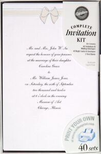 80 Wilton Wedding All Occasion Invitation Kits "ELEGANT BOW - WHITE"  Printable