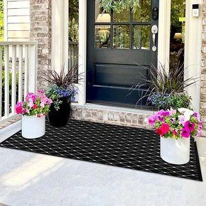 Black Front Porch Rug 23.6"X51.2" Boho Outdoor Rug Door Mat Cotton Hand Woven Ru - Picture 1 of 7