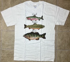 Hatley Good, Better, Bass Mens Medium Fishing Graphic T-Shirt Cream 100% Cotton - Picture 1 of 7