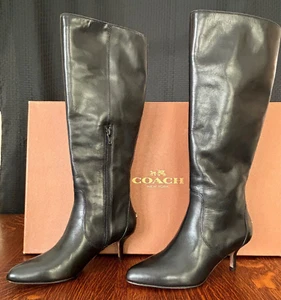 Botas Coach Foxy Semi Mate Becerro A8409 Mujer Cuero Negro Tacón Hasta la Rodilla 6 M - Imagen 1 de 12