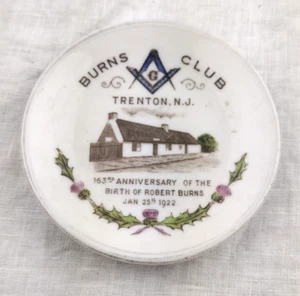 1922 Robert Burns Masonic Small Porcelain Dish Burns Club Trenton NJ - Picture 1 of 3
