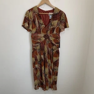Sheri Martin NY Short Sleeve Size 6 Rust Fall Dress Flowy Floral Designer NEW - Picture 1 of 13
