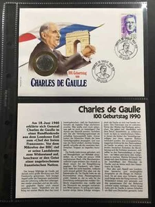 FRANCE NUMISBRIEF 1990 MÜNZBRIEF CHARLES DE GAULLE ua17 - Imagen 1 de 4