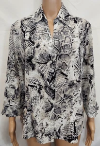 JOANNA Blouse Size Large White & Black Snake Print Long Sleeve Shirt Top - Picture 1 of 13