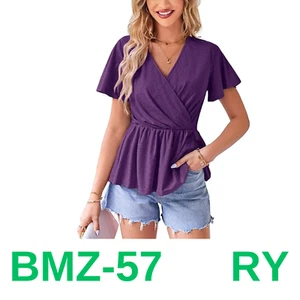 Dressy Tops for Women Summer Casual Wrap Blouses Short Sleeve Eyelet Top, M - Picture 1 of 4