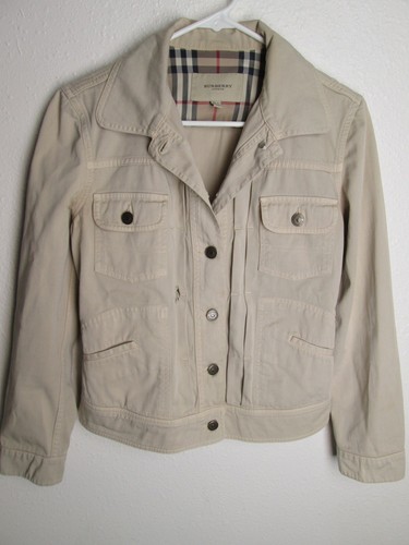Giacca denim beige Burberry London taglia 4 US donna pieghe davanti 4 tasche carina!