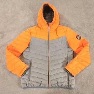 Superdry Core Down Puffer Jacket Mens Medium Grey Coat Padded Hooded Feathers - Picture 1 of 17