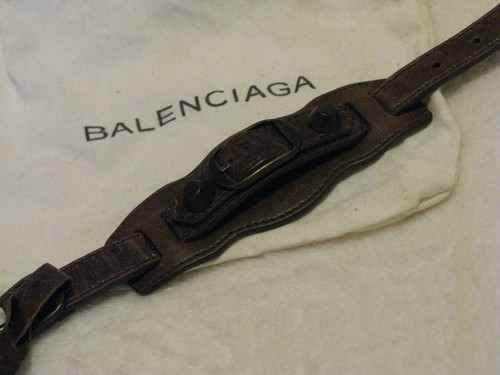 Bracciale Balenciaga Pelle Ricco Marrone Cioccolato Stile Moto Classico