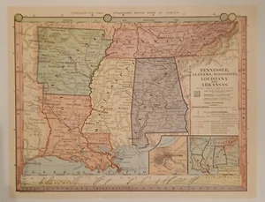Antique Colorful Dated 1885 Map Of The Southern States Of AK, TN, LO, MS... - Picture 1 of 10