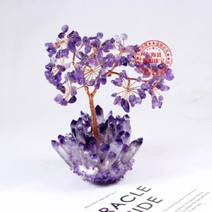 Natürlicher Kristall Geld Baum Bonsai mit Amethyst Cluster Basis Heilfigur - Bild 1 von 4