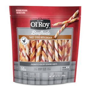 Ol'Roy Rawhide Chicken Sticks, Dog Treats, Chicken Flavor, 5 inch, 50ct Pack - Picture 1 of 14