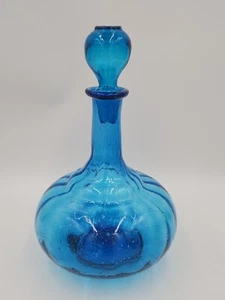 Vintage Mid Century Modern Hand Blown Cobalt Blue Ribbed Decanter w/Stopper - Picture 1 of 21
