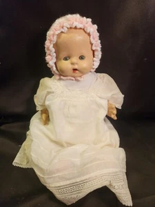 VINTAGE- Unbranded Bisque/Porcelain Doll Opening Eyes Large White Dress & Diaper - Picture 1 of 24
