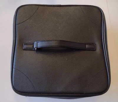 LANCOME PARIS COSMETIC MAKEUP BLACK LEATHER TRAVEL BAG w Silver Eiffle Tower Zip - Image 1 of 4