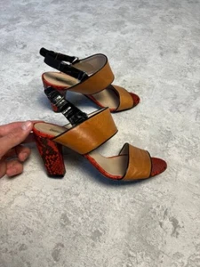 DRIES VAN NOTEN Leather sandals Red Block Heel Open Toie Size 38 1/2 - Picture 1 of 15