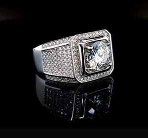 MEN'S COMFORT-FIT VS+/E-F 2.50CTW ROUND MOISSANITE BAND RING PLATINUM FINISH - Picture 1 of 7