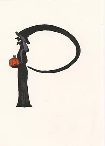 HALLOWEEN ALFABETO LETRA P ACEO RYTA CALIGRAFÍA ARTE IMPRESIÓN DE PINTURA Bruja - Imagen 1 de 1