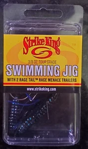 Strike King 3/8 oz Tour Grade Swimming Jig Blk/Blu W/Rage Tail Trailers-2pcs - Picture 1 of 2