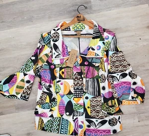 Peck & Peck Gr. XL Jacke mit Reißverschluss vorne mehrfarbig bedruckt 3/4 weite Ärmel. Neu mit Etikett - Bild 1 von 11