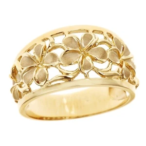 Hawaiian Heirloom Jewelry 14k Yellow Gold Cut Out 5 Plumeria Flower Taper Ring - Picture 1 of 2
