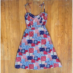 Vintage Bandana Mixed Print Dress Size XS 90s Cotton Handmade Sundress - Picture 1 of 7