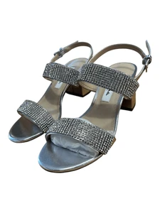 Nina Naomi Rhinestone Open Toe Block Heel Silver Wmns Size 5M - WORN ONCE - Picture 1 of 8