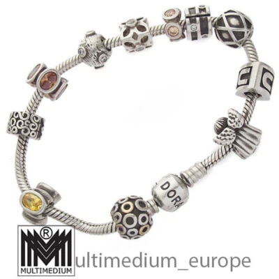 Original Pandora Silber 11 Charms Armkette Bettelarmband Gelb silver - Bild 1 von 3