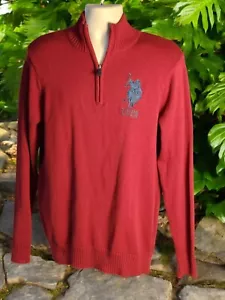 US Polo Assn Men's Red 1/4 Zip Sweater 100% Cotton Size M Big Horse Logo - Picture 1 of 7