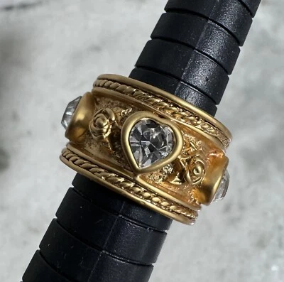 Anillo de amor vintage Elizabeth Taylor tono dorado corazón estrás rosas talla 5 Foto 1 de 4