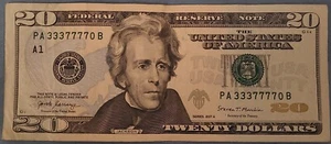 Quadruple & Triple Serial Number $20 Bill - RARE! Excellent Condition/Circulated - Picture 1 of 2