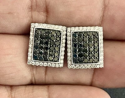 Серьги из белого золота 14 карат с белыми и черными бриллиантами (FL408) - Изображение 1 из 4