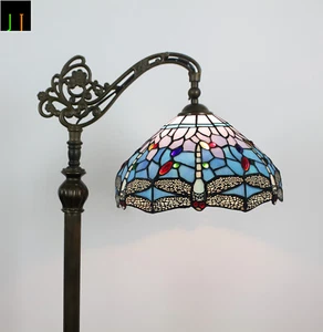 Free Postage JT Tiffany Stained Glass Blue Dragonfly Hanging Floor Lamp Art Home - Picture 1 of 11